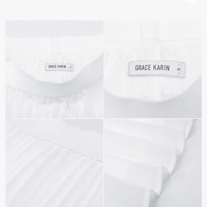 Elastic waist pleated chiffon midi skirt, medium, white.